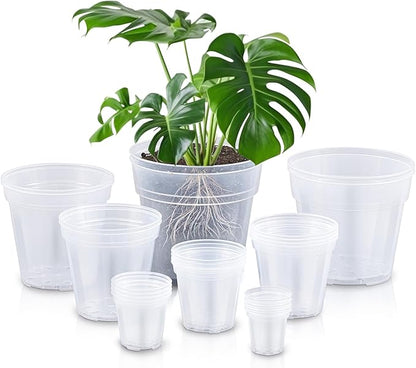 Vesici 24 Pcs 3/4/5/6/7/8/9/10 Inch Large Size Clear Nursery Pots Variety Pack Plant Pots with Drainage Holes Planters for Indoor Plants Flexible Transparent Plastic Plant Bottle Succulents