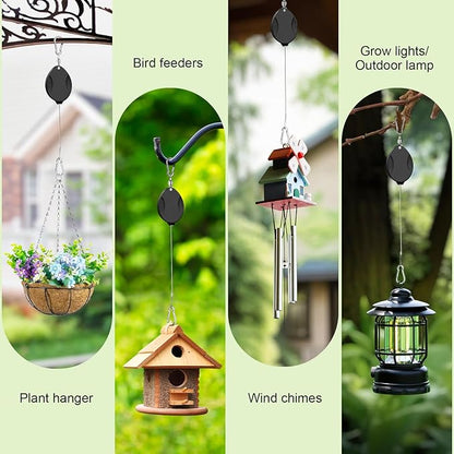 3 Pcs Upgraded Heavy Duty Retractable Plant Hanger,Plant Pulleys for Hanging Plants,Easy to Raise and Lower,Auto Lock,Adjustable Hook for Garden Baskets Pots,Birds Feeder and Grow Lights,Black