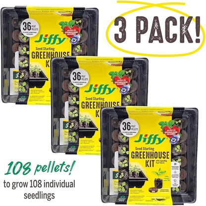 Jiffy Seed Starting Tray Kit - 36 Cell, Bonus 3 Pack, Seeding Starter Kit - 11 x 11 x 4.25 in - Plastic