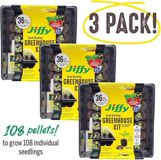 Jiffy Seed Starting Tray Kit - 36 Cell, Bonus 3 Pack, Seeding Starter Kit - 11 x 11 x 4.25 in - Plastic