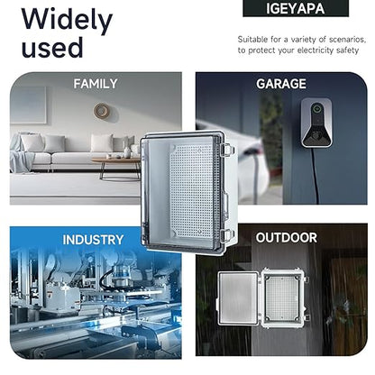 Small Waterproof Electrical Junction Box，IP67 Waterproof Clear ABS Plastic Enclosure Boxes for Outdoor Garden with Hinged Cover, Mounting Plate, Wall Brackets, Cable Glands (8.7"x6.7"x4.3" Clear)
