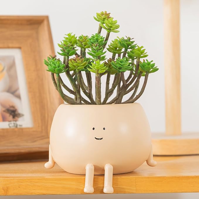 Face Plant Pots, Succulent Pots, 4.7 Inch Head Planters for Indoor, Cute Resin Flower Pot with Drainage Hole, Unique Cactus Planter, Small Planter Pot for Mini Plants (1 Pack)