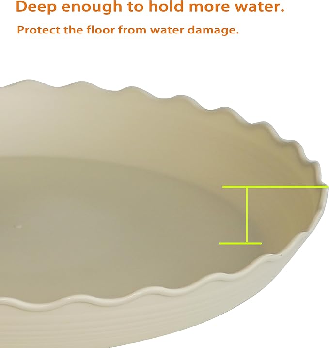 4 Pack Plant Saucer 14 inch, Heavy Duty Plastic Plant Saucers, Durable Plant Tray for Pots, Flower Saucers for Indoors, Plant Pot Saucers, Trays for Planter (Beige)