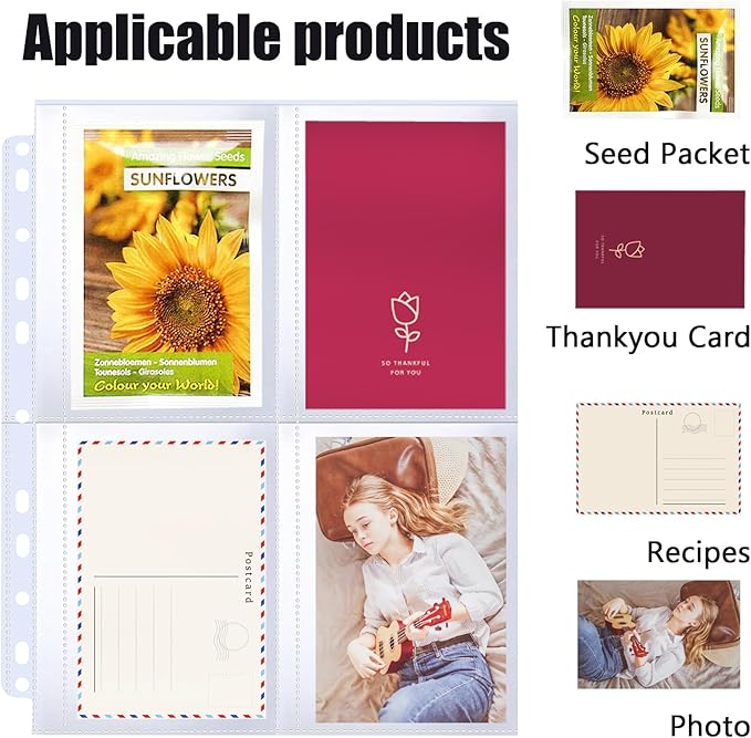 30 Pack 120 Pockets Seed Packet Binder Sleeves, Garden Seed Storage Organizer Pages for 3 Ring Binder, Slot Size 3.5"x 5", Seed Saver Protector Sleeves for Seed Holder Container