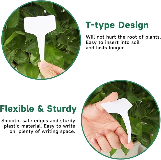 KINGLAKE Plant Labels 4 Inch - 200Pcs Plastic Plant Tags Markers T-Type Garden Labels Waterproof with Permanent Marking Pen for Seedlings Indoor Outdoor Garden Nursery Greenhouse