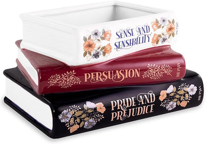 Steel Mill & Co Original Small Book-Shaped Decorative Planter, Ceramic Planter for Home Decor, Cute Bookshelf Decor, Unique Planter for Book Lovers, Classic Titles, Jane Austen