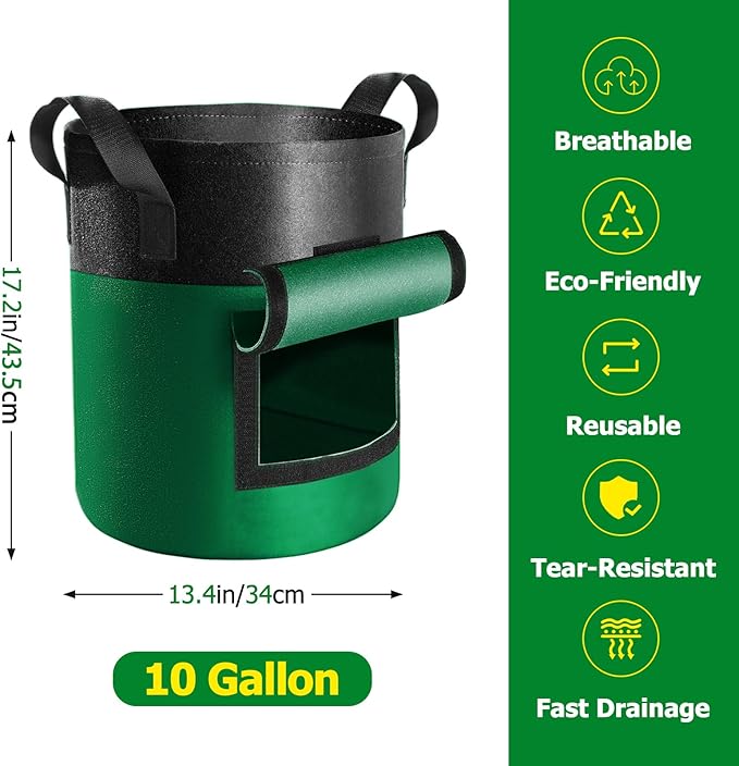 6 Pack Potato Grow Bags with Flap, 10 Gallon Grow Bags for Growing Potatoes, Colorful Durable Fabric Garden Planter Pots with Harvest Window for Tomatoes Vegetables Fruit Flowers Herbs