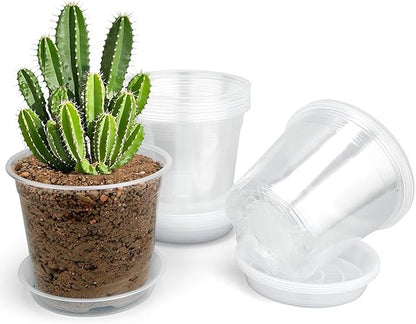 20 Pack 5 Inch Clear Nursery Pots with Drainage and Saucer, Clear Plastic Planter Pots for Plants, Flexible Seed Starting Pots for Succulents, Small Herbs, Annual Flowers (5 Inch)