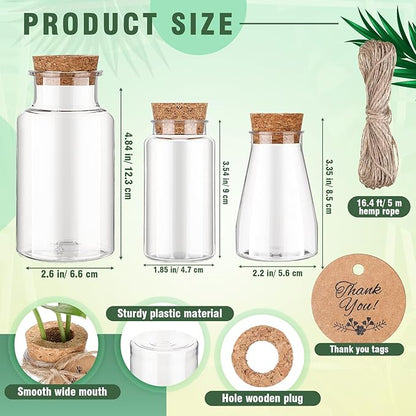 Baderke 24 Pack 3.35'' Plastic Plant Propagation Stations with Hole Lid Planter Vase Clear Propagation Jars with Thank You Tags for Plant Lover Gifts for Women Office Home Garden