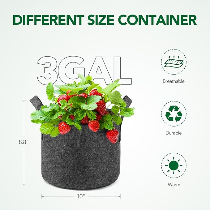 Delxo 3 Gallon Grow Bags 12 Pack, Heavy Duty Thickened Nonwoven Fabric Pots for Plants, Ideal for Container Gardening, Durable & Lightweight Planting Bags, Perfect for Vegetables, Grey