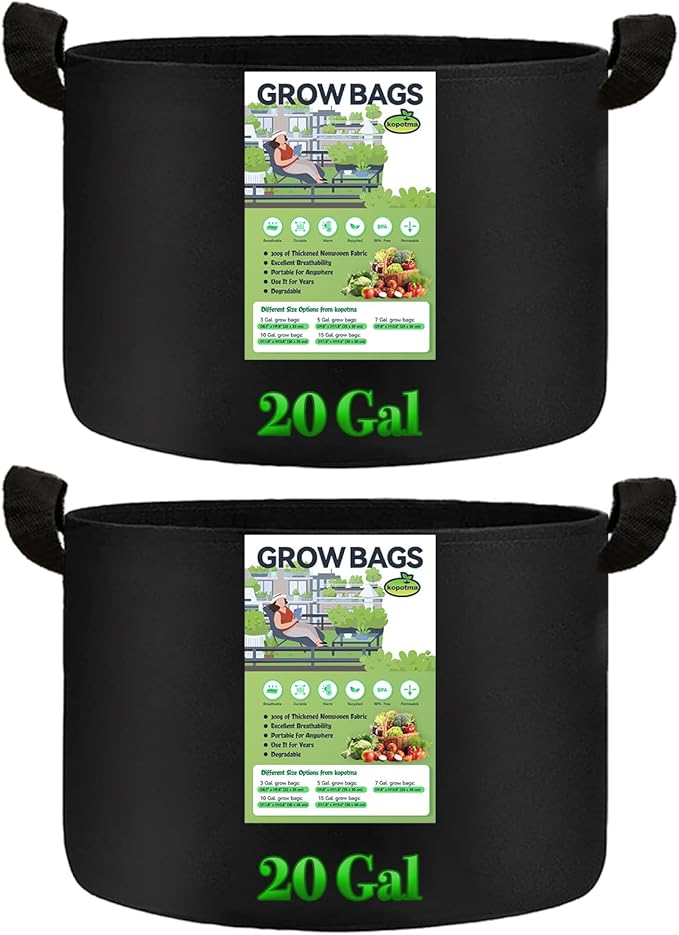 2Packs 20Gallon Grow Bags, Fabric Plant Grow Bags Fabric Planters, Garden Bgas Fabric Pots, 300g Non-Woven, Black