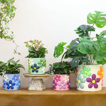GUGUGO Colorful Flowers Planters Cute Unique Rainbow Planter with Drainage, Vintage Retro Flower Plant pots for Indoor & Outdoor Plants, Eclectic Succulent Gardening Pot for Boho Modern Home Décor-B
