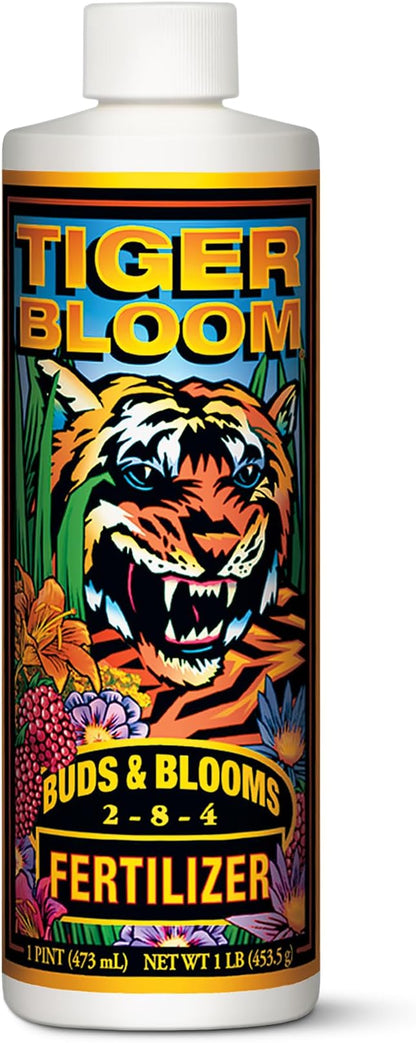 FoxFarm Tiger Bloom Liquid Plant Food - Phosphorus Fertilizer for Buds, Blooms & Flowering - Supports Soil & Hydroponic Systems - High Micronutrient Formula with 2-8-4 Nutrient Ratio - 1 Quart