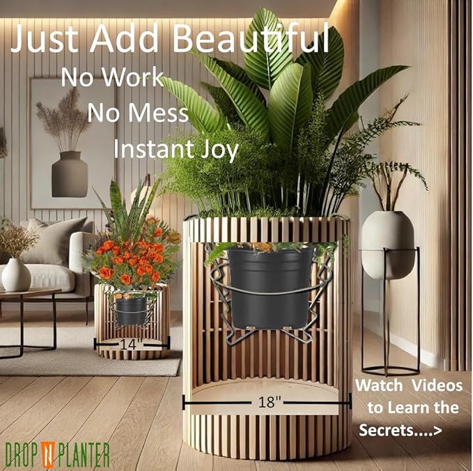 Premium Adjustable Planter Insert. Start at The TOP/Any Height Flower Pot. Any Opening 12-18 Inches Wide - Patented Fit, Stable, No Tools, Watch The Video & Drop IT in..Made in The USA