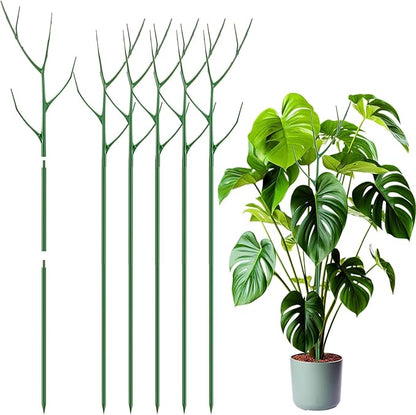 6 Pack 39.37" Stackable Plant Support Stakes Plant Support for Indoor Outdoor Green Twig Plant Sticks with Extension Poles Plastic Branch Trellis for Climbing Potted Flower Monstera