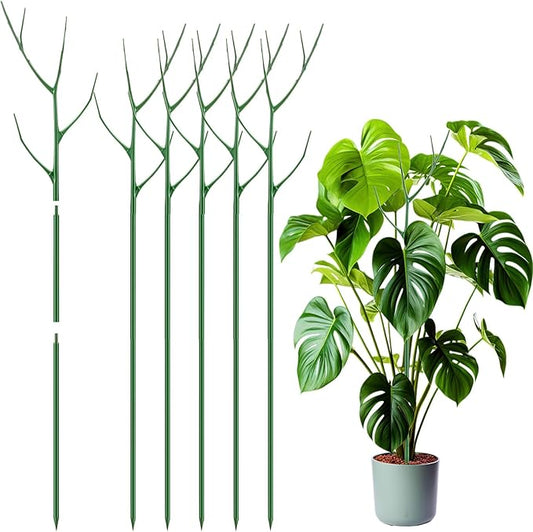 6 Pack 39.37" Stackable Plant Support Stakes Plant Support for Indoor Outdoor Green Twig Plant Sticks with Extension Poles Plastic Branch Trellis for Climbing Potted Flower Monstera