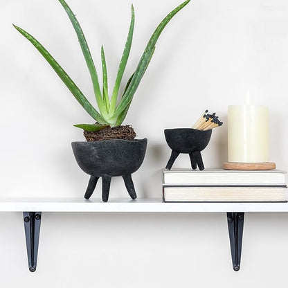 Creative Co-Op Boho Terracotta Footed Planter, Matte Black