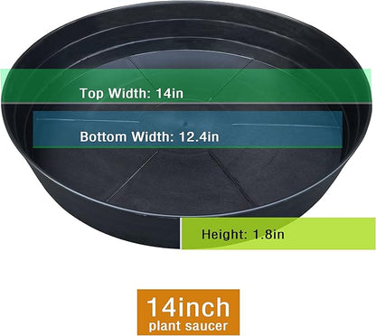 Plant Saucer 14 Inch 2 Pack 10 12 14 16 18 20 25, Plastic Plant Trays for Pots，Extra-Deep Plant Water Dray Tray, Bird Bath Bowl, Heavy Flower Plant Saucers Indoors and Outdoor No Holes