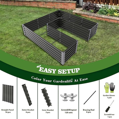 A ANLEOLIFE 2 Set U-Shaped Galvanized Raised Garden Beds Outdoor,6x6x1.5ft Large Metal Planter Box for Planting Vegetables Flowers Herb, Anti-Rust & Easy-Setup, Quartz Grey