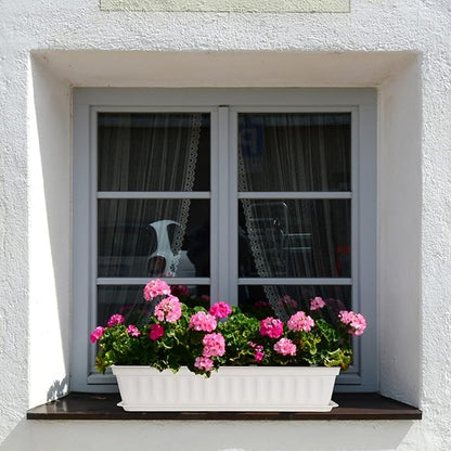 HOXHA 6 Pack Window Box Planter, 17 Inches Vegetable Flower Plastic Planter Boxes with Tray, Rectangular Planter Indoor and Outdoor Flower Pots for Windowsill, Patio, Porch, Garden Balcony, White