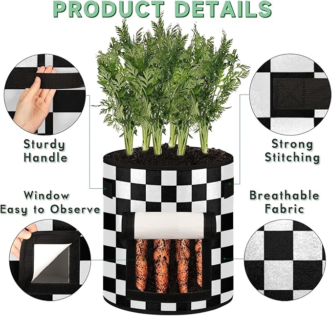 Vegetable Grow Bags Black and White 7 Gallon Thickened Nonwoven Plant Pot Flowers Potato Fruit Plant Grow Bag with Handle Garden Plant Bag Outdoor 2 Pack