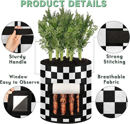 Vegetable Grow Bags Black and White 7 Gallon Thickened Nonwoven Plant Pot Flowers Potato Fruit Plant Grow Bag with Handle Garden Plant Bag Outdoor 2 Pack