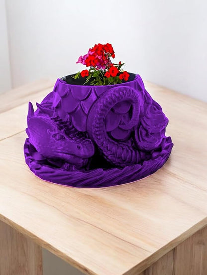 Sleeping Dragon Planter Vase - Gardening and Plant Lover Gifts | Witchy and Cottagecore Home Decor Piece for Succulents or Zen Garden | Medieval Boho Flower Pot with Drainage Holes (Purple Silk)