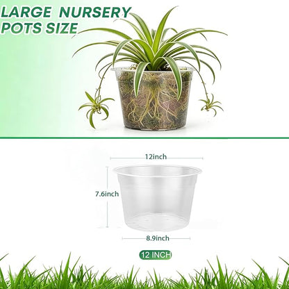 5 Pack 12 Inch Large Clear Nursery Pots with Drainage Hole, Plastic Plant Pots for Seedlings Flowers Vegetable, Indoor Outdoor Gardening, Used as Liners Inside Decorative Pots (12 Inch)