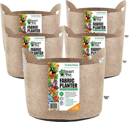 Smart Pot 5 Pack Soft-Sided Fabric Garden Plant Container Aeration Planter Pots (Tan, 10 Gallon with Cut Handles)