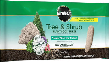 Miracle-Gro Tree and Shrub Plant Food Spikes - Deciduous, Flowering & Evergreen Tree Fertilizer Spikes, Hydrangeas, and Acid-Loving Plants, 12 Count, 3 lb.