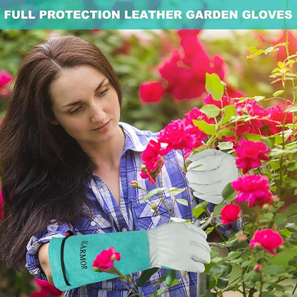Long Gardening-Gloves Women/Men - Thorn proof Rose Pruning Heavy Duty Gauntlet, Best Garden Gifts for Gardener (X-Small, Green)