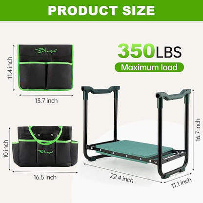 Bluesea Garden Kneeler and Seat - 2-in-1 Heavy Duty Garden Stool & Thick Kneeling Pad with Tool Pouch, Foldable Garden Bench for Planting, Weeding, Seniors, Women (350lbs Capacity)