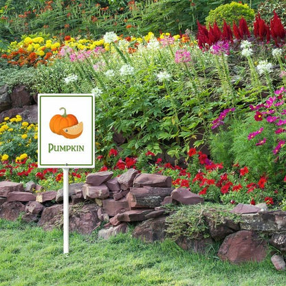 Pumpkin Marker Yard Sign with Stakes 4.6in×6in, Aluminum Garden Signs, Garden Plant Markers Garden Potted Plants Labels for Vegetable Flowers Funny Garden Stakes Decorations