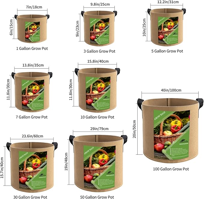 6 Pcs 5 Gallon Grow Bags for Vegetable, Brown Heavy Duty Thickened Nonwoven Fabric Pots with Handles, Durable Breathe Plant Container for Potato, Carrot, Onion, Flower, Indoor and Garden
