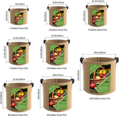 6 Pcs 5 Gallon Grow Bags for Vegetable, Brown Heavy Duty Thickened Nonwoven Fabric Pots with Handles, Durable Breathe Plant Container for Potato, Carrot, Onion, Flower, Indoor and Garden