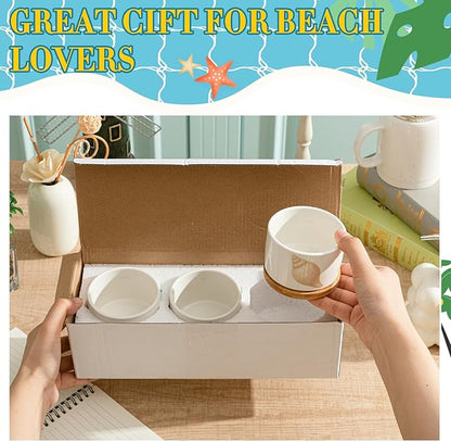3 Pcs Decor Gift for Women Planter Ceramic Gift Animal Plant Pot with Bamboo Tray for Office Home Farm House Bathroom Kitchen Christmas Decorations (No Plants Included)(Ocean)