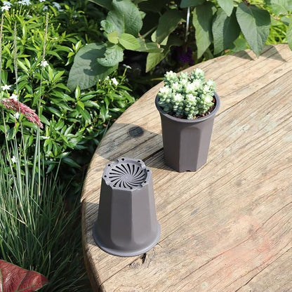 BangQiao 17 PCS 3.55" Plastic Deep Nursery and Seedling Pots, Round Transplant Seed Starter Planter,Gray Color
