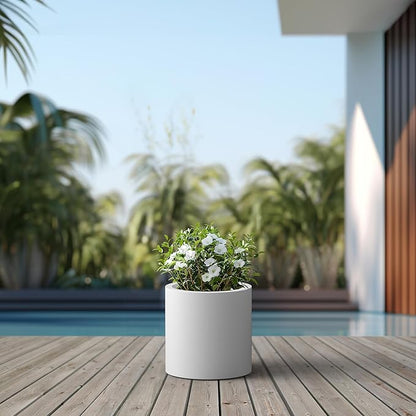 Kante 12.6" Dia Round Concrete Planter, Modern Style Large Cylindrical Plant Pot with Drainage Hole and Rubber Plug for Indoor Outdoor Patio, Pure White