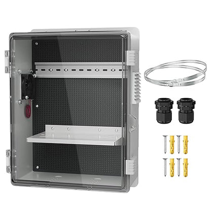 Joinfworld Outdoor Electrical Box Vented Outdoor Enclosure Box Nema Din Rail with Waterproof Clear Enclosure, 16x11x6 ABS Plastic WiFi Box with Fan Dust Screen