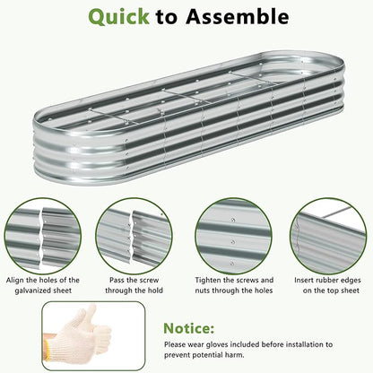 zizin Oval Galvanized Raised Garden Bed Kit 8x2x1ft Metal Planter Box for Outdoor Vegetables, Silver