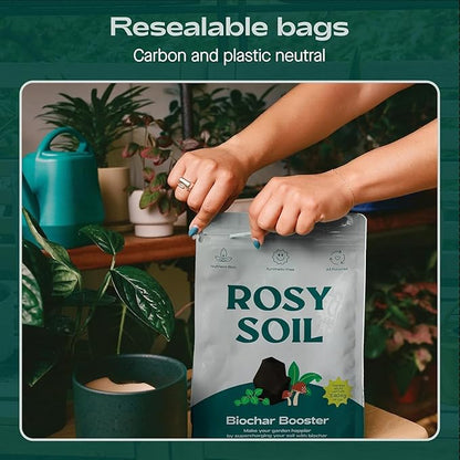 Rosy Soil Biochar Booster - Biochar Soil Amendment for Flowers and Vegetable Gardens - Horticultural Charcoal for Outdoor and Indoor Plants - Biochar Supplement for Potting Soil & Potting Mixes - 8qt