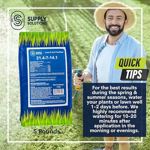 Supply Solutions 21.4-7-14.1 Lawn and Turf Fertilizer with Iron - Achieves a Lush Green Lawn in Weeks - Turf Builder for All Grass Types - for Greener Grass Fertilizer (5lbs)