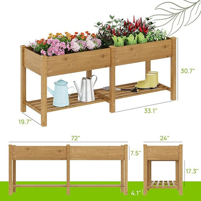 Raised Garden Bed with Legs Wood Elevated Planter Box Gardening Outdoor Planter Box Patio Kit Planting Bed for Vegetables Flowers Herbs Outdoor for Patio Balcony Backyard 72x24x30.7in(Brown, Large)