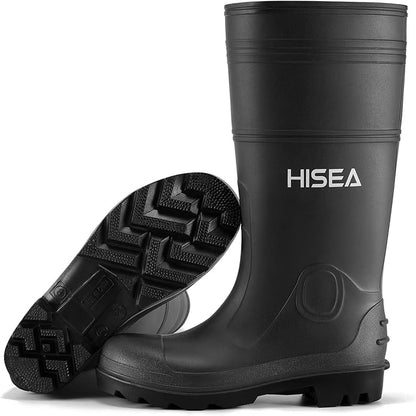 HISEA Men's Rain Boots PVC Rubber Boots with Steel Shank Waterproof Garden Fishing Outdoor Work Boots Durable Slip Resistant Mud Rainboots for Agriculture and Industrial Working