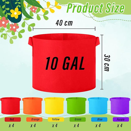 24 Pcs Multicolor Plant Grow Bags Large Grow Bags Fabric Planter Thickened Non Woven Fabric Pots with Handles for Indoor Outdoor Garden Planting Seeds Flower, 6 Colors (10 Gallon)