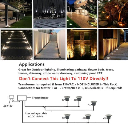 6 Pack 3W Cool White LED Well In Ground Landscape Lights IP67 Waterproof for Outdoor Lighting, Garden, Yard, Patio, Driveway, Deck, Step, Pathway, Low Voltage 12V 24V DC AC