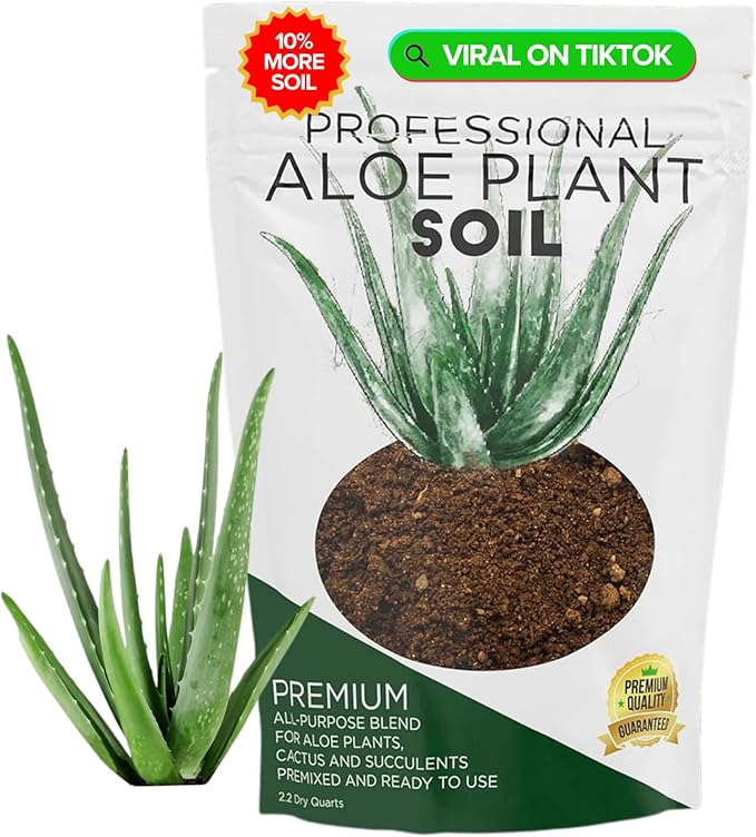 Professional Aloe Plant Soil | Premium All Purpose Blend | Large 2.2 Quarts | Ready to Use for Aloe, Cactus, Succulent Plants | Pinebark, Peat, Course Sand | Made in USA