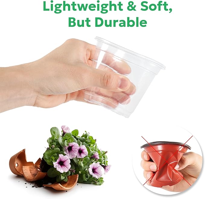 50 Packs 4 Inch Reinforced Clear Nursery Pots with Drainage Holes, Transparent Plastic Plant Pot Seedling Planter for Vegetable Propagation, Root Cutting, Seed Starting