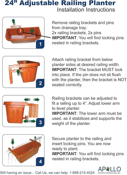 Apollo Exports International AP-30310 24" Adjustable Railing Planter, Ratan Look, Green