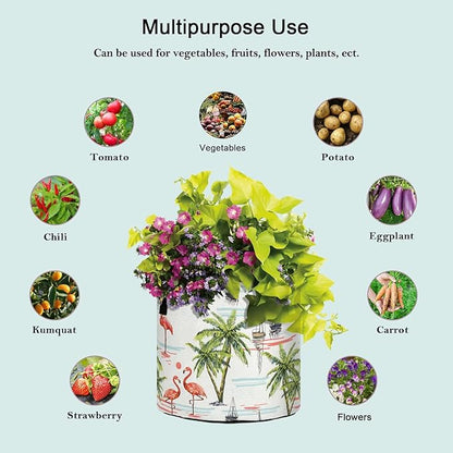 5 Gallon Flamingo Tropical Palm Trees Heavy Duty Grow Bag Breathable Planter Pot Containers with Handles for Potato Tomato Fruits Vegetables Flowers, Floral (Sp275925790p699c740s1577)